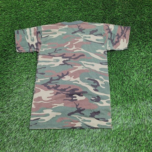 Vintage 90s Tru-Spec Woodland Camo Shirt Small 18x27 Green Brown - Picture 2 of 10